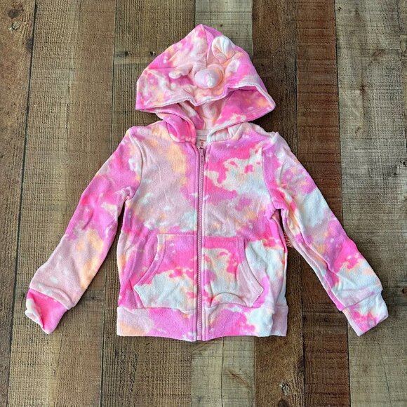 Fabkids pink marble zip up unicorn swim suit cover up jacket loop terry girls 4T - Picture 1 of 7